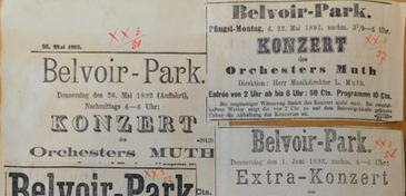 Konzert Collage aus verschiedenen Zürcher Theater- und Concert-Blatt Inseraten (1892–1894)