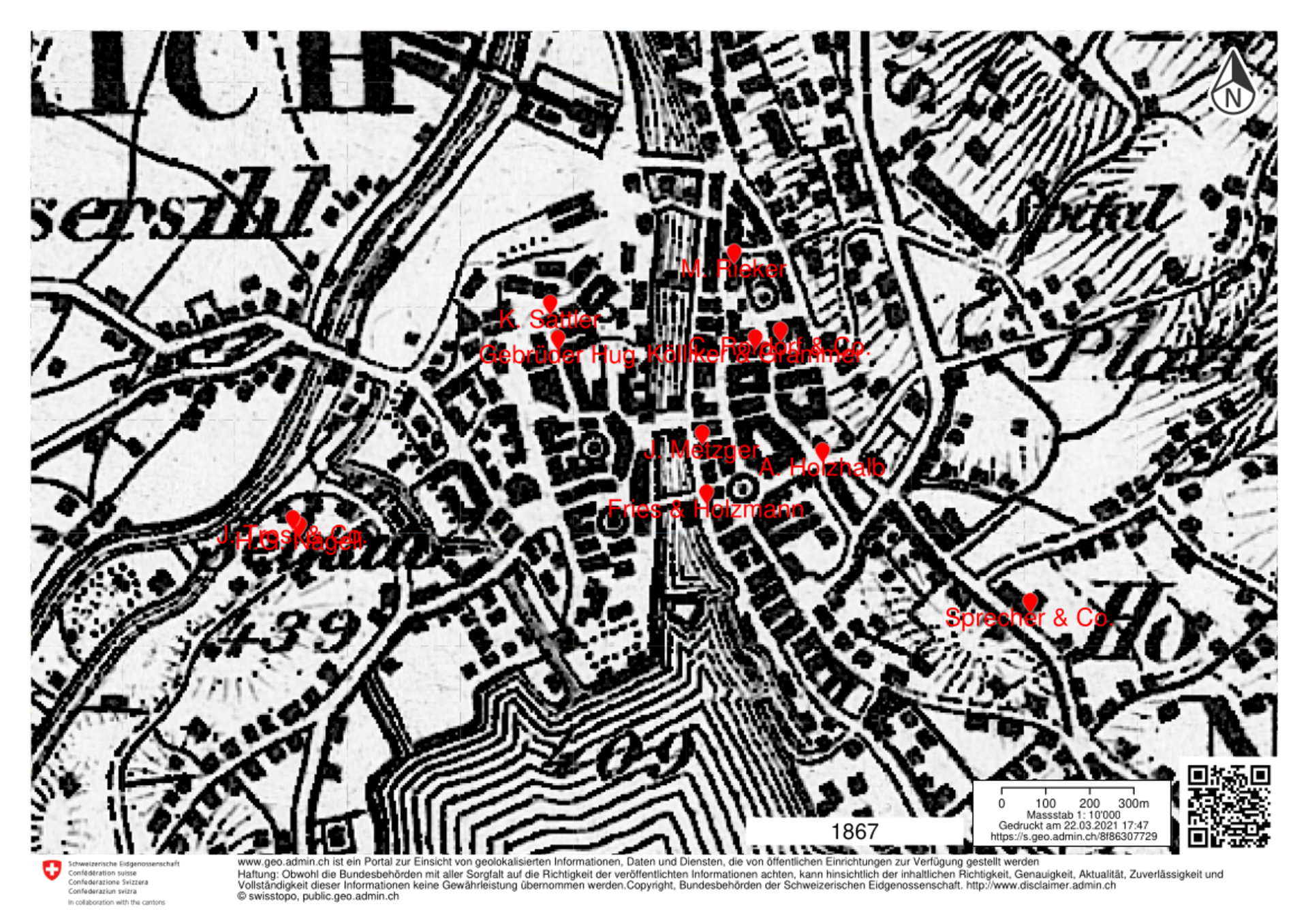 Verbreitung der Instrumentenhandel-Unternehmen im Jahr 1867 in der Stadt Zürich