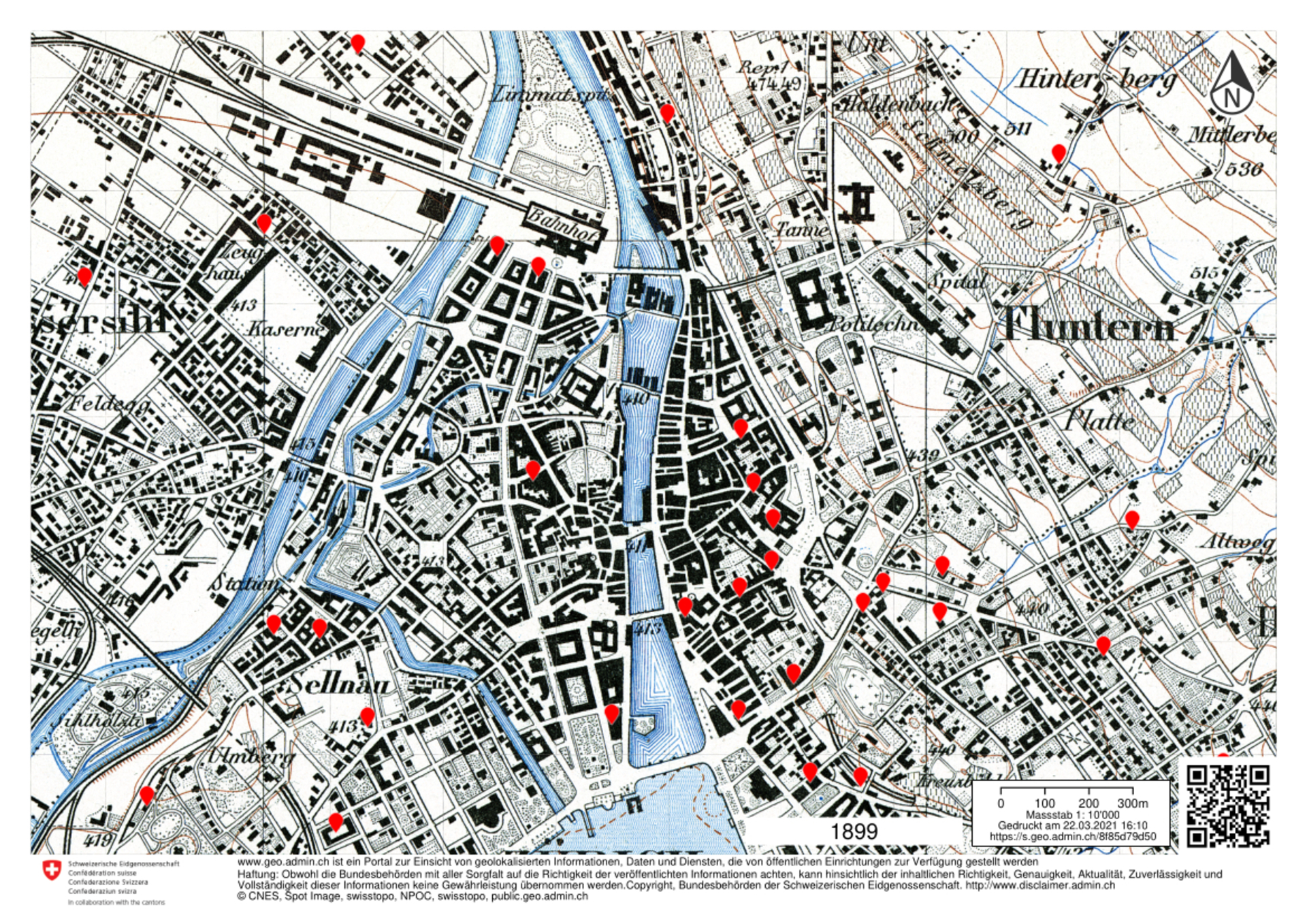 Verbreitung der Instrumentenhandel-Unternehmen im Jahr 1899 in der Stadt Zürich