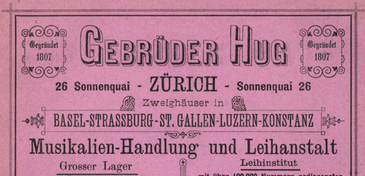 Annonce der Firma Gebrüder Hug im «Adressbuch der Stadt Zürich für 1884»